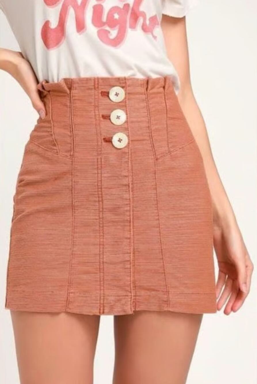 Free People Rust Mini Skirt with Front Buttons